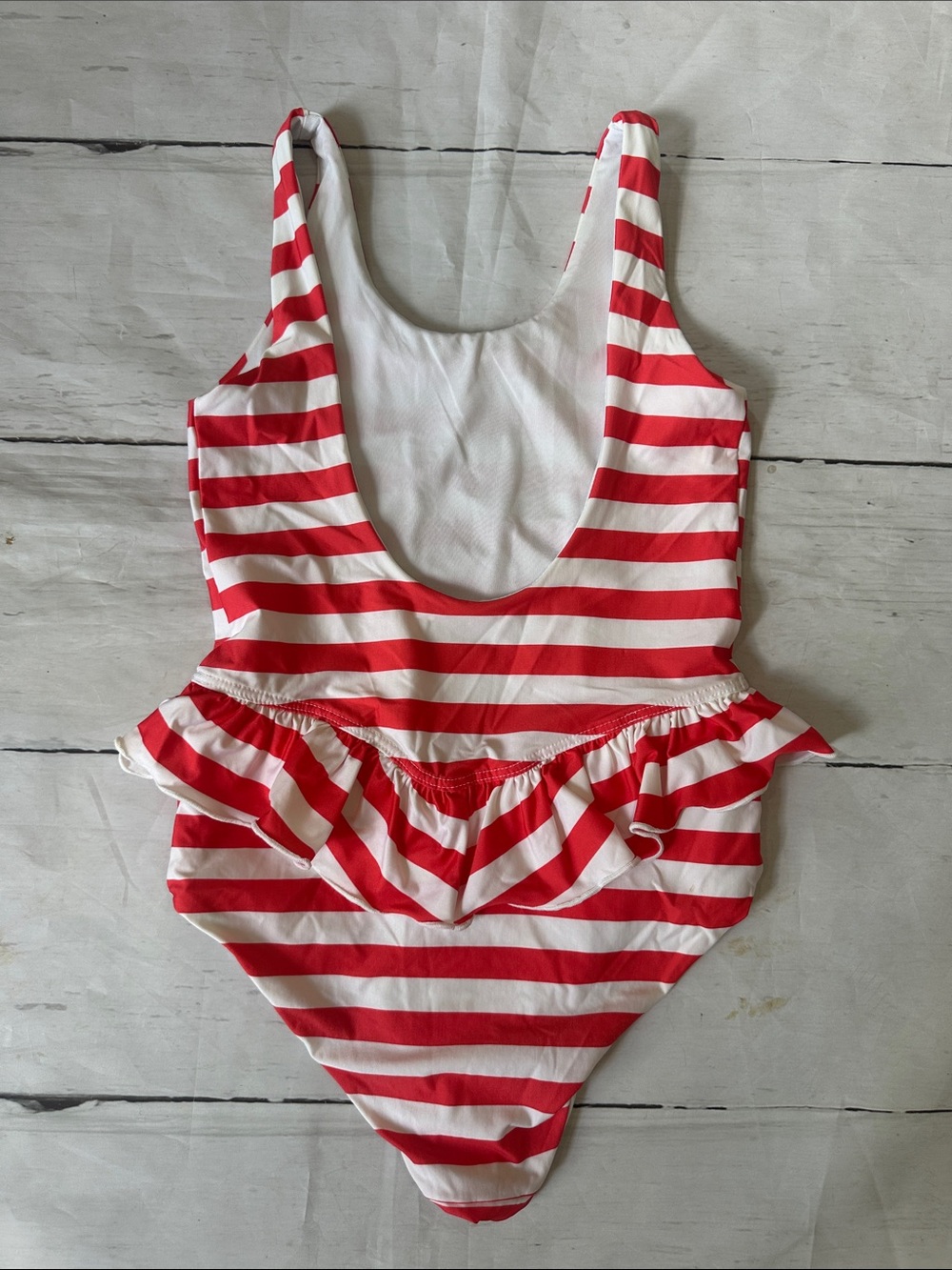Beach Riot Kids Red & White Striped One-Piece with Peplum size 7/8 - Picture 7 of 8